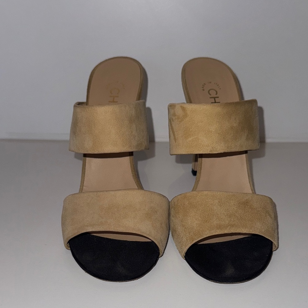 Chanel Chic Beige and Black pearl heel detail Women's Sandals 39.5